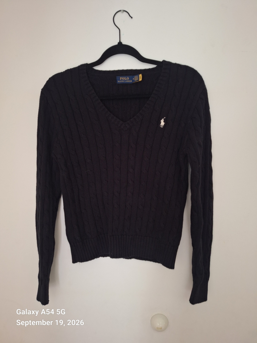 Ralph Lauren Women's Black Cable-Knit V-Neck Sweater